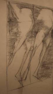 Elisabeth Frink RA - Flying Figures [study for sculpture] - 1961 - charcoal - 68 x 35 cm